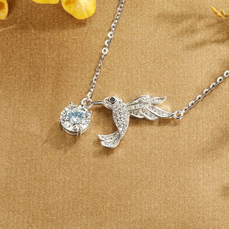 Sterling Silber 18 Karat Vergoldet IG-Stil Glänzend Inlay Vogel Moissanit Halskette