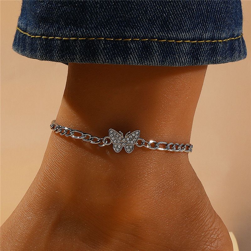Elegant Vintage Style Simple Style Butterfly Silver Plated Zircon Alloy Wholesale Anklet