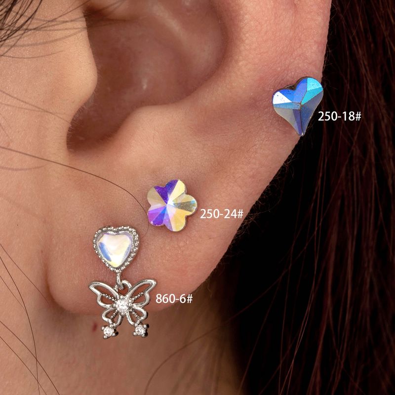 1 Piece IG Style Simple Style Heart Shape Flower Butterfly Inlay Copper Zircon Drop Earrings Ear Studs