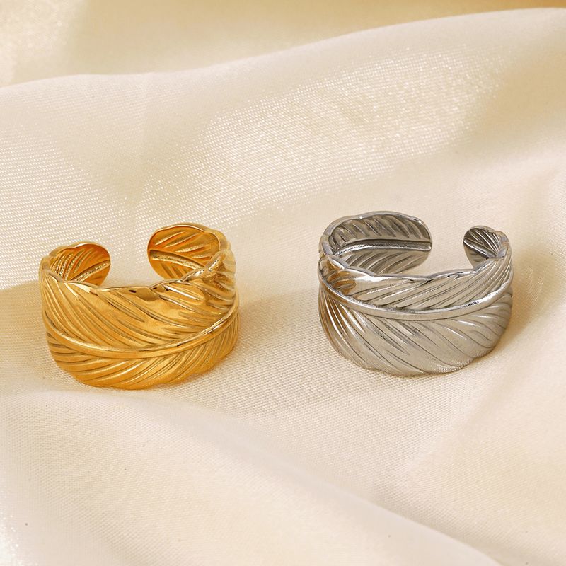 304 Stainless Steel 18K Gold Plated Simple Style Plating Feather Rings