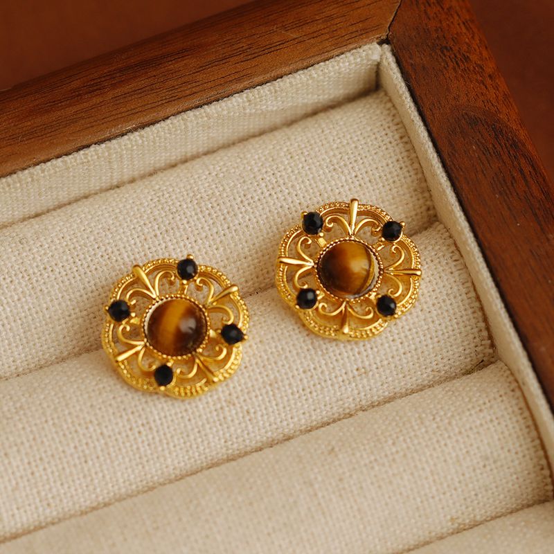 1 Par Elegante Estilo Vintage Geométrico Cobre Chapados en oro de 18k Pendientes