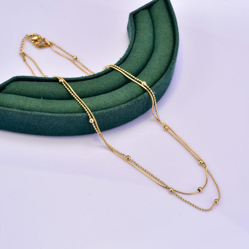 Titan Stahl 18 Karat Vergoldet Elegant Einfacher Stil Überzug Einfarbig Doppellagige Halsketten