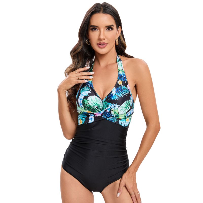 Women's Vacation Ditsy Floral Solid Color 1 Piece One Piece Swimwear