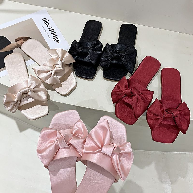 Women's Elegant Solid Color Floral Open Toe Slides Slippers