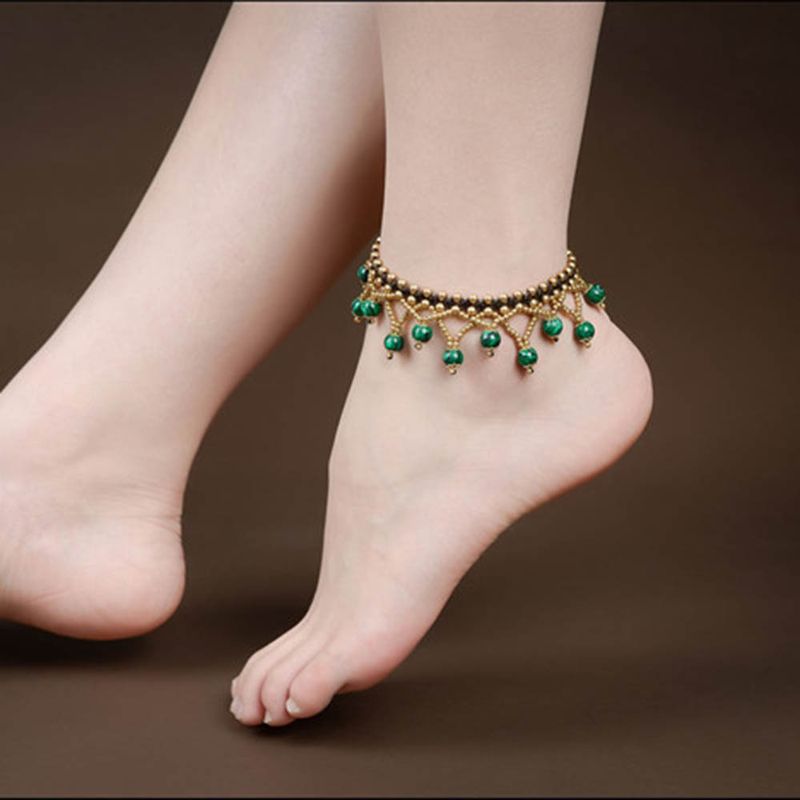 Elegant Retro Geometric Synthetic Turquoise Wax Line Copper Artificial Gemstones Women's Anklet 1 Piece