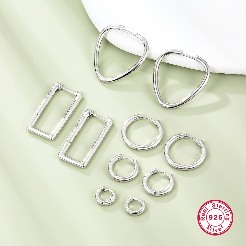 1 Pair Casual Simple Style Geometric Sterling Silver White Gold Plated Hoop Earrings