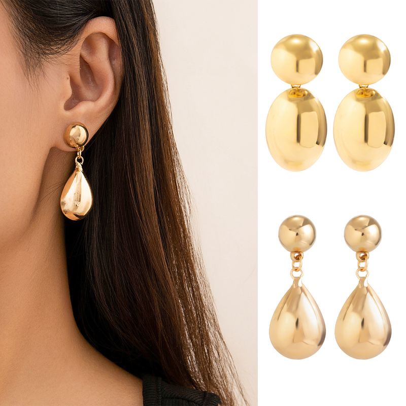 1 Pair Simple Style Shiny Oval Polishing Alloy Drop Earrings