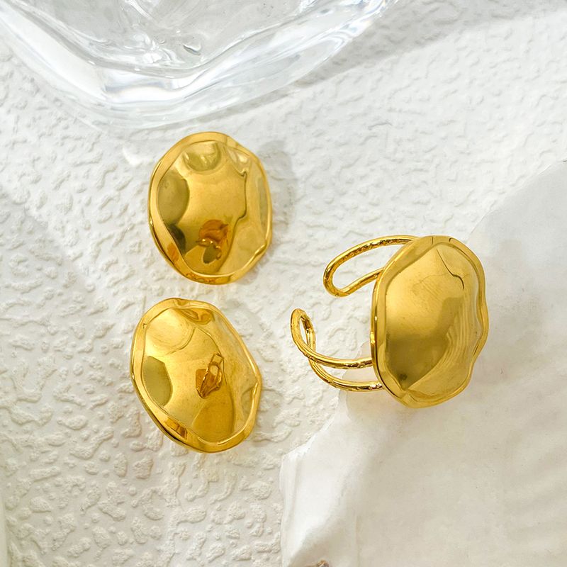 Edelstahl 304 14 Karat Vergoldet Retro Moderner Stil Einfacher Stil Irregulär Vertiefung Überzug Geometrisch Linien Ringe Ohrringe