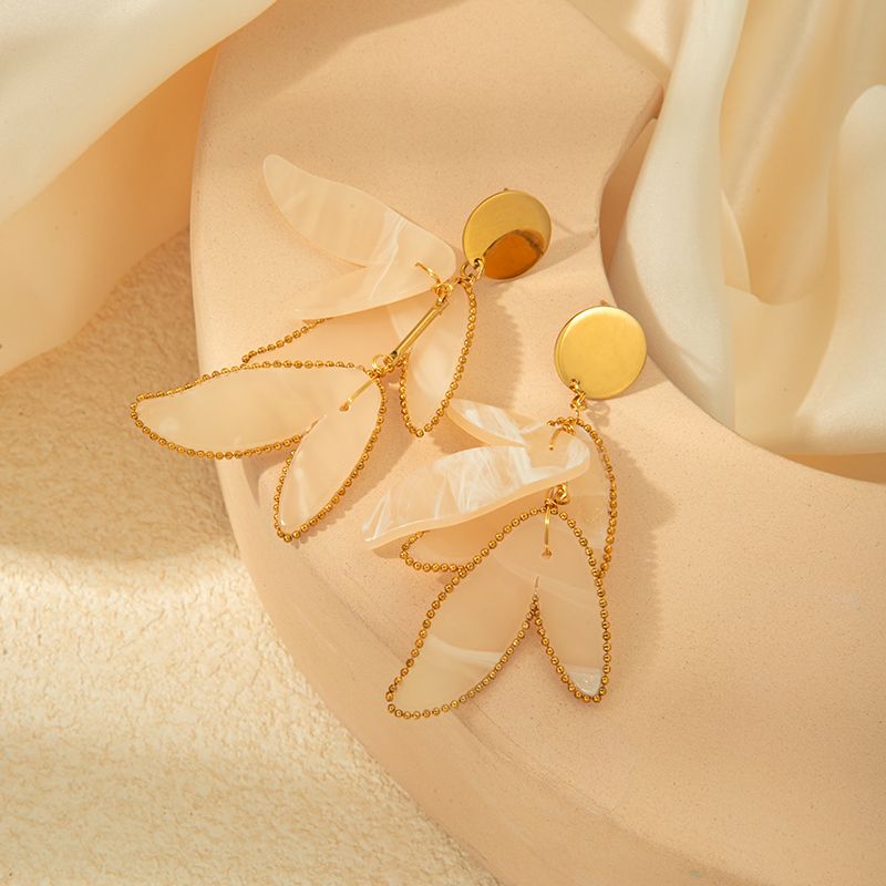 1 Pair Casual Elegant Artistic Leaves Tassel Plating Arylic Shell Gold Plated Drop Earrings
