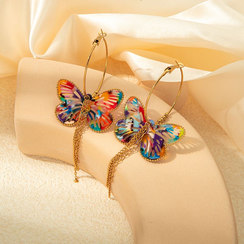 1 Paire Élégant Dame Style Classique Gland Papillon Placage Évider Arylique Acrylique Boucles D'oreilles