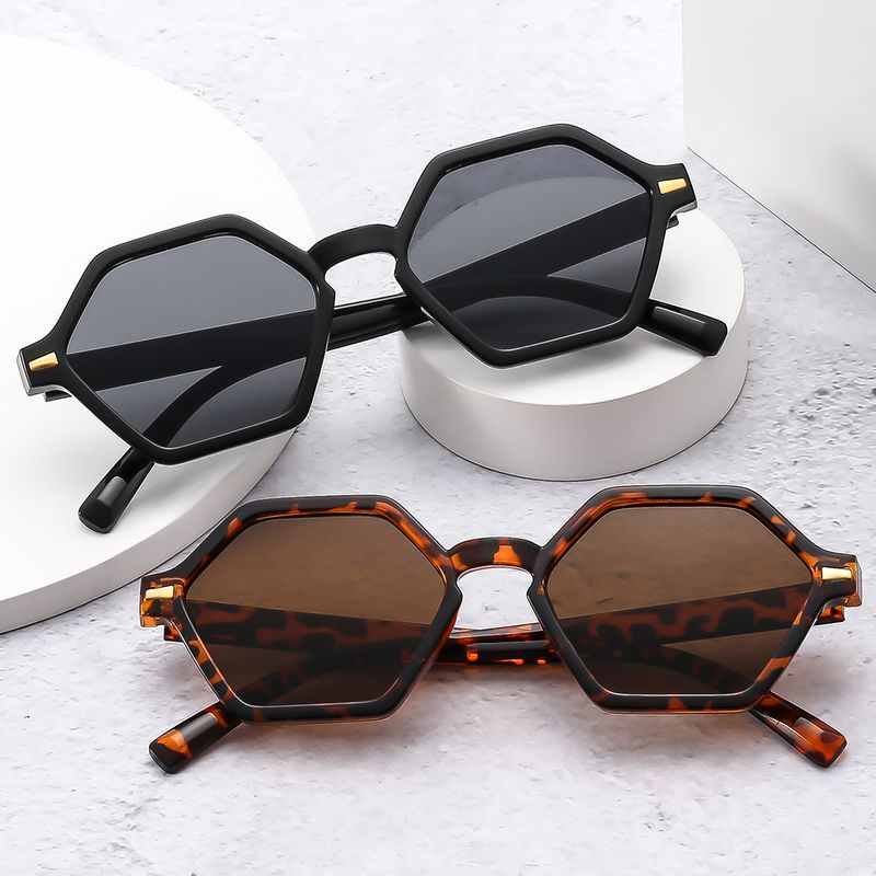 Vintage Style Solid Color Leopard Ac Polygon Full Frame Women's Sunglasses