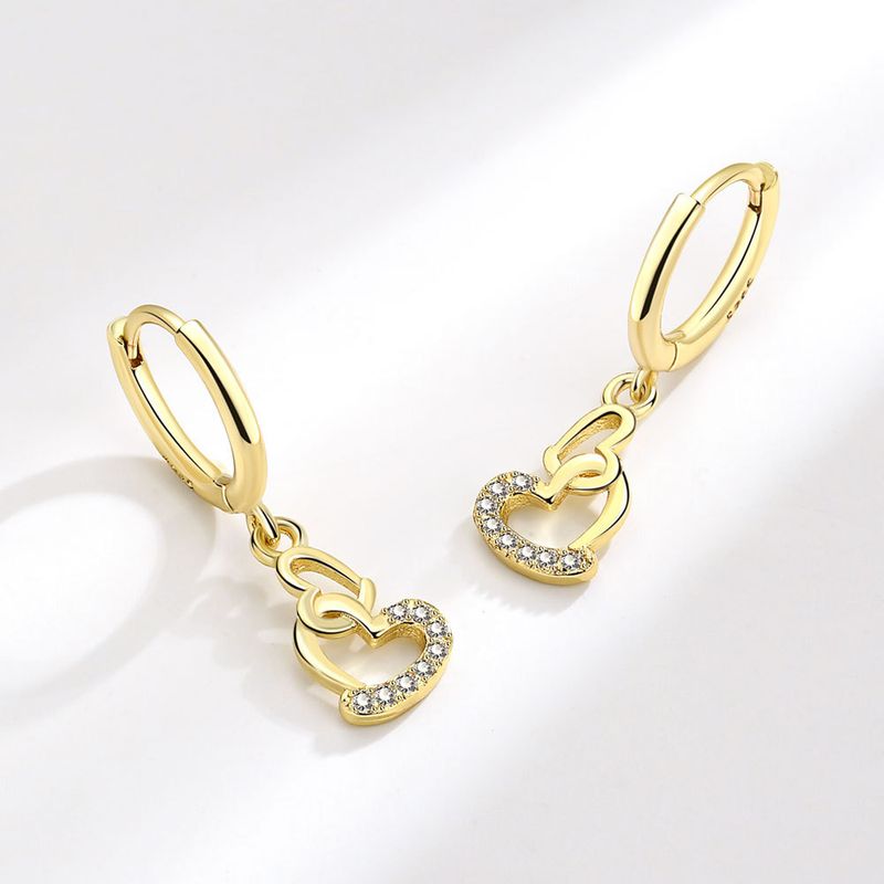 Elegant Simple Style Heart Shape Copper Plating Zircon Drop Earrings 1 Pair