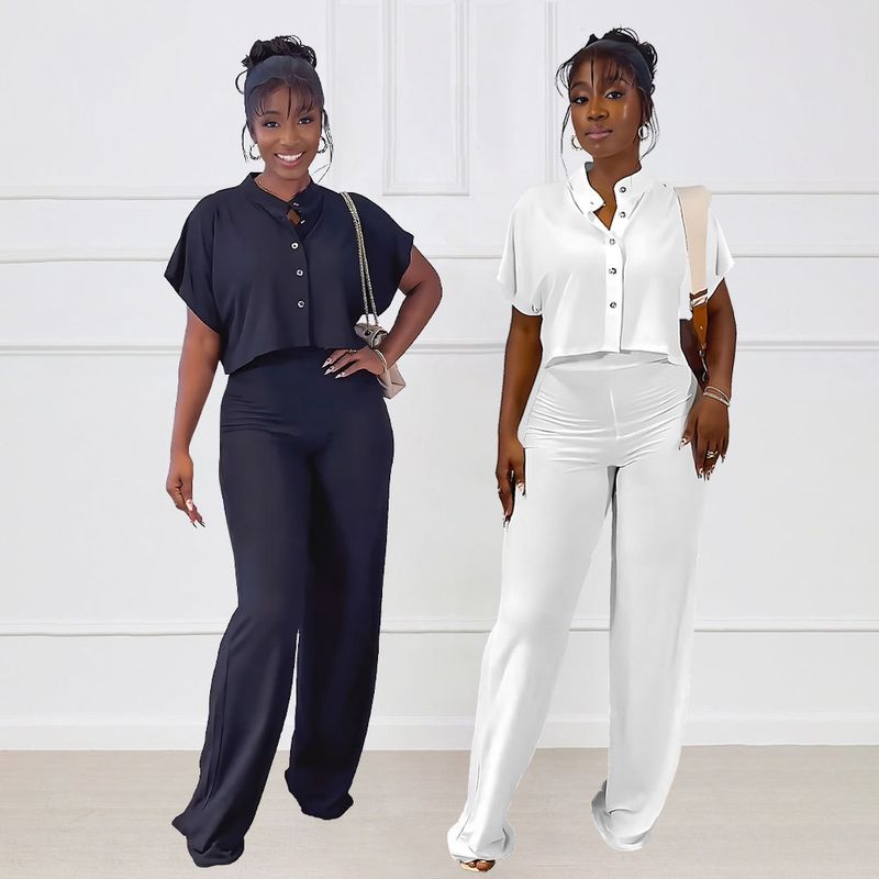 Daily Women's Elegant Solid Color Polyester Button Pants Sets Pants Sets