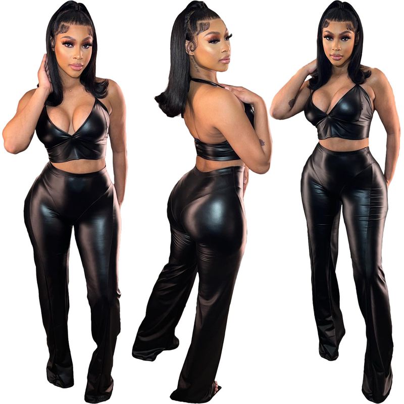 Holiday Daily Bar Women's Streetwear Solid Color Polyester Zipper Pants Sets Pants Sets