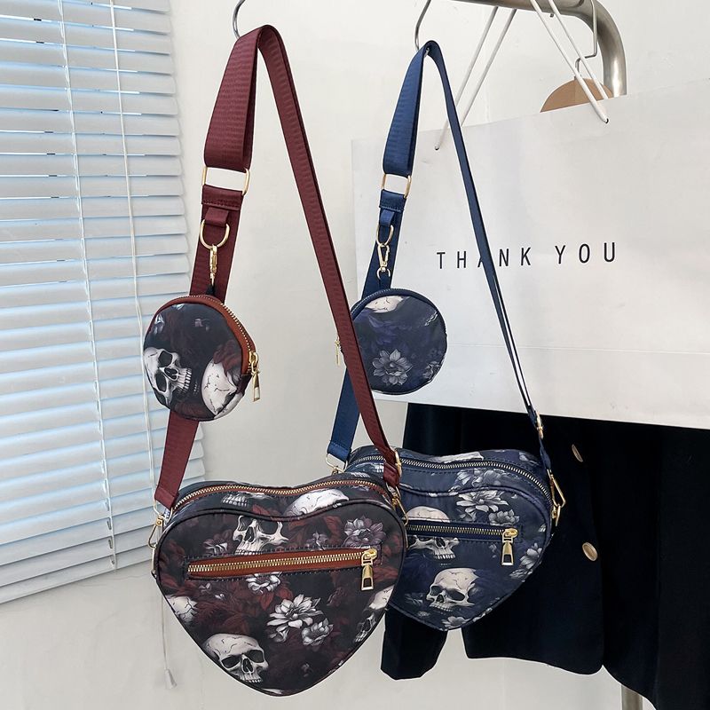Unisex Medium Nylon Skull Streetwear Zipper Bag Sets Crossbody Bag