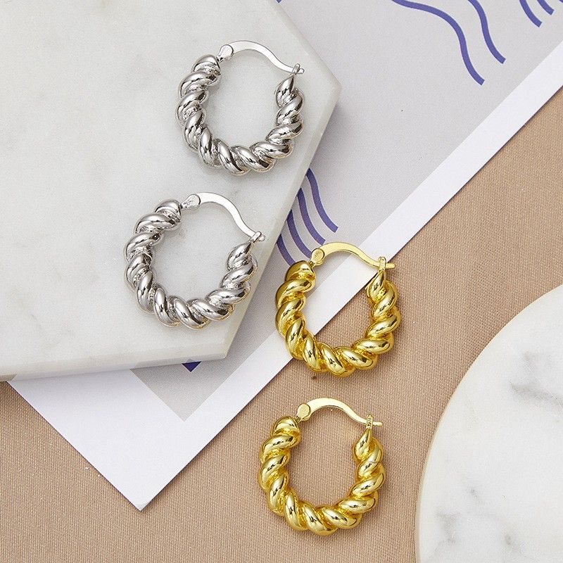 1 Pair Casual Simple Style Twist Plating 304 Stainless Steel 18K Gold Plated Earrings