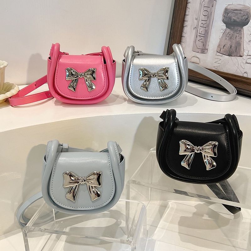 Women's Small Pu Leather Solid Color Bow Knot Basic Square Flip Cover Crossbody Bag