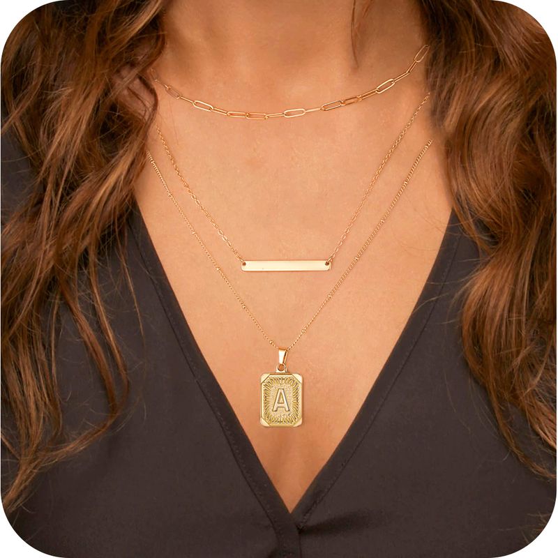 Copper 14K Gold Plated Basic Classic Style Cool Style Plating Letter Square Three Layer Necklace
