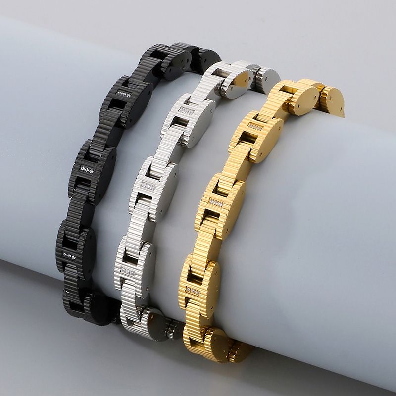 Hip-Hop Simple Style Geometric 304 Stainless Steel 18K Gold Plated Men's Bracelets