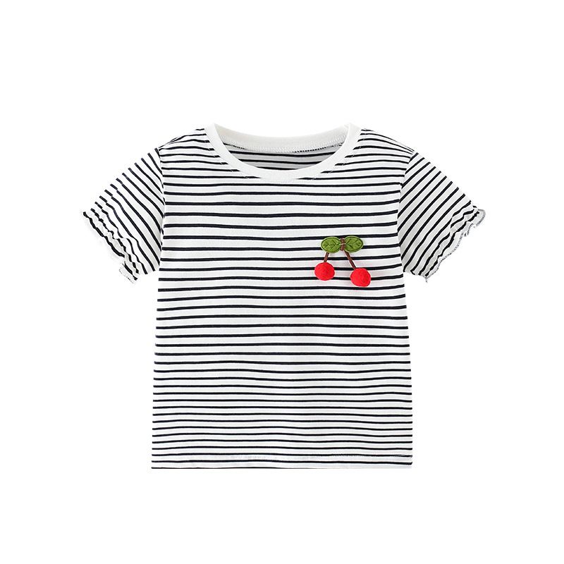 Cute Stripe Cherry Cotton T-shirts & Shirts