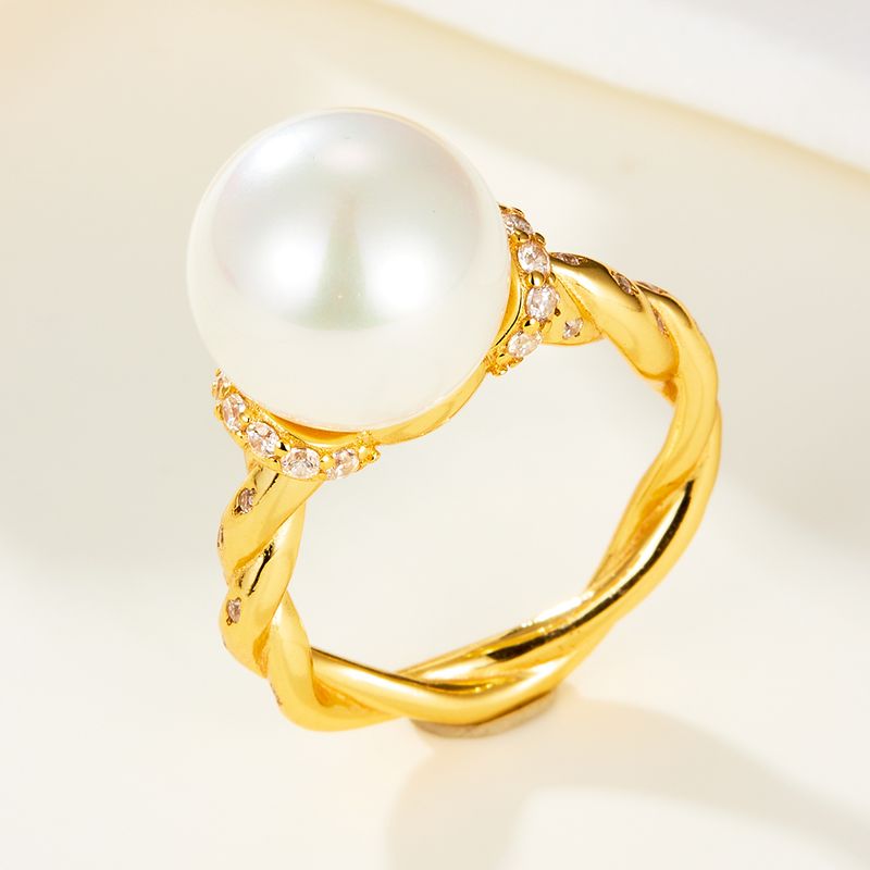 Elegant Lady Streetwear Twist Imitation Pearl Sterling Silver Plating Inlay Artificial Pearls Zircon Women's Rings