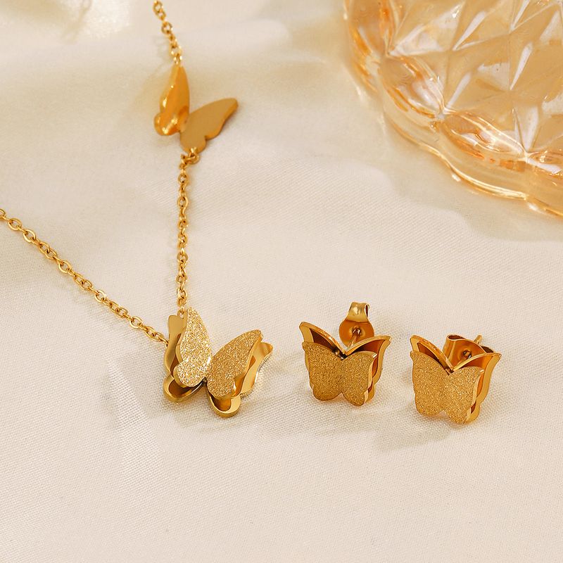 Titan Stahl 18 Karat Vergoldet IG-Stil Elegant Dame Überzug Schmetterling Ohrringe Halskette