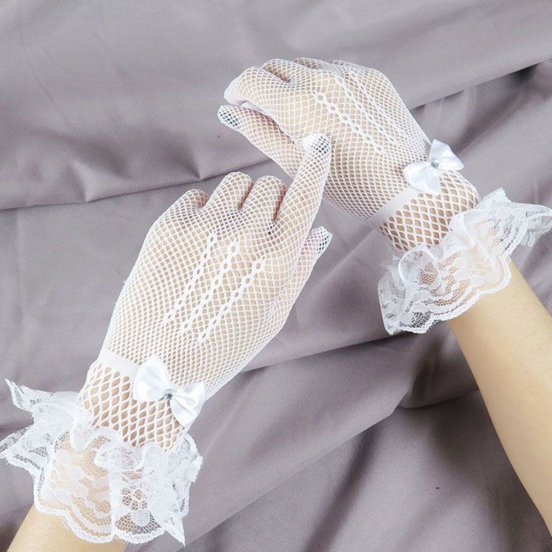Frau Elegant Dame Braut Bogenknoten Handschuhe 1 Paar