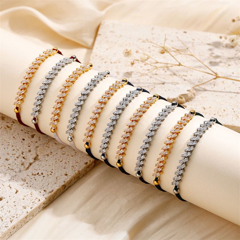 Kupfer Basic Klassischer Stil Inlay Geometrisch Spleißen Zirkon Kordelzug Armbänder