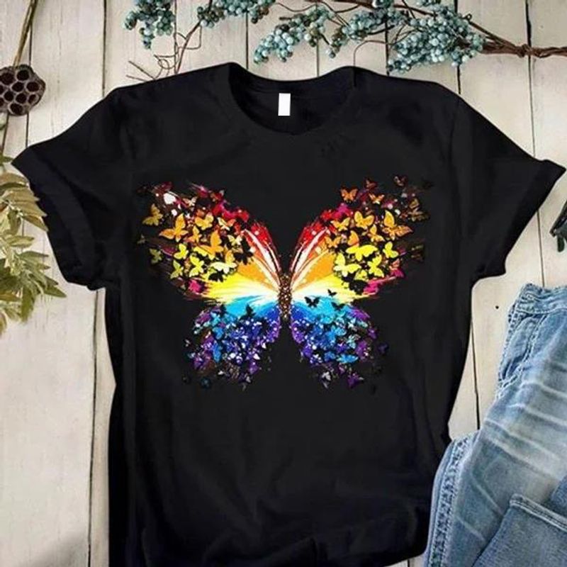 Frau T-Shirt Kurzarm T-Shirts Lässig Schmetterling