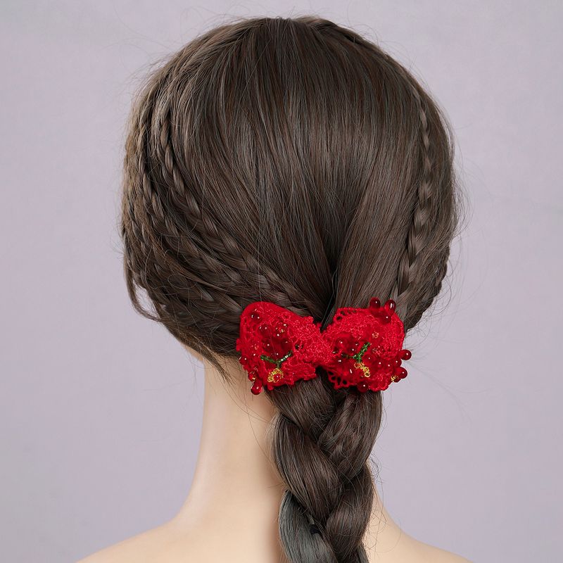 Women's Fairy Style Lady Sweet Bow Knot Artificial Pearl Alloy Flannel Inlay Pearl Hair Clip