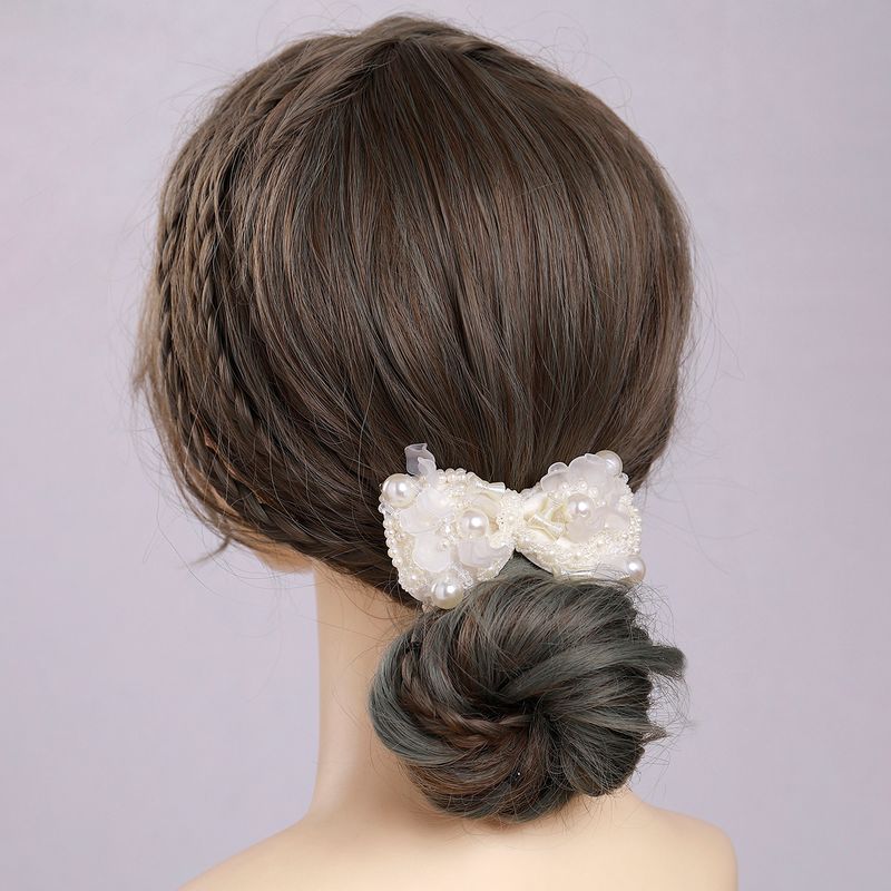 Femmes Style De Fée Sucré Style Coréen Fleur Chiffon Incruster Perles Artificielles Pierre De Verre Attache-Cheveux