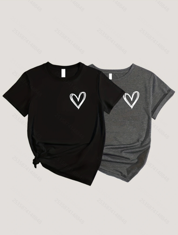 Women's T-shirt Short Sleeve T-Shirts Round Casual Heart Shape