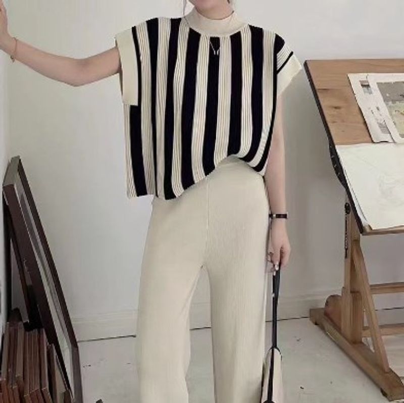 Daily Women's Casual Elegant Stripe Polyester Pants Sets Pants Sets