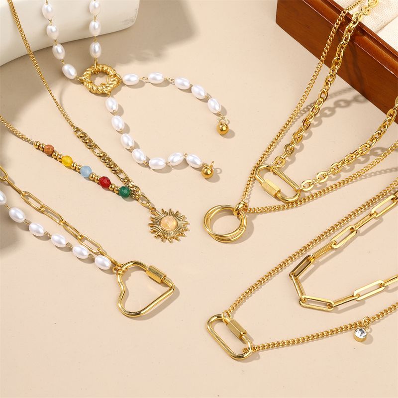 304 Stainless Steel 18K Gold Plated Modern Style Classic Style Inlay Sun Heart Shape Artificial Pearls Pendant Necklace