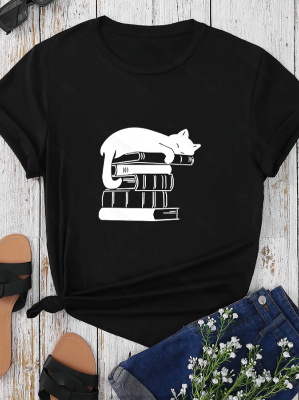 Women's T-shirt Short Sleeve T-Shirts Round Casual Cat