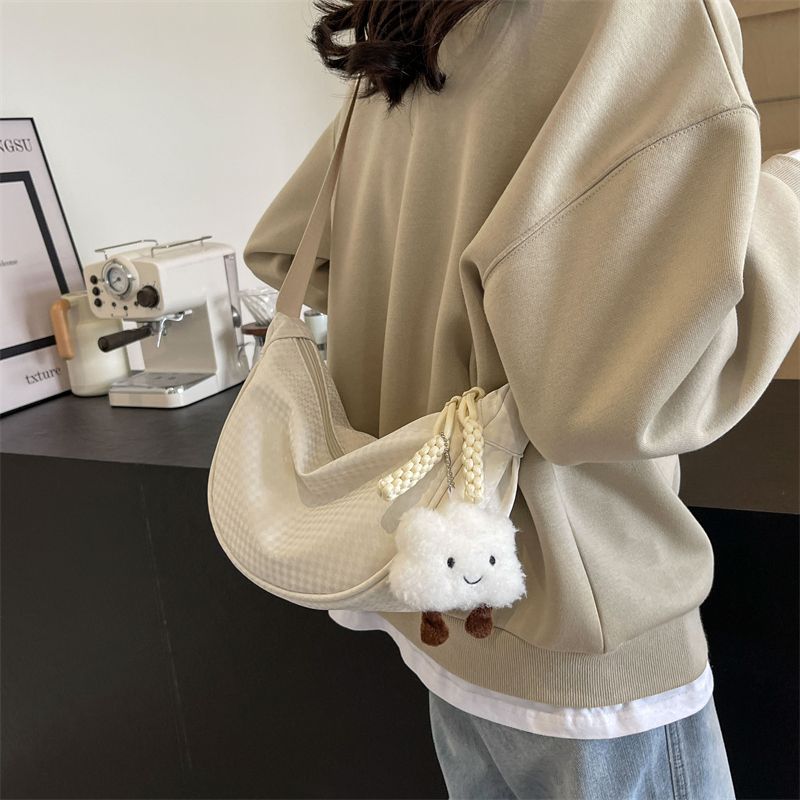 Women's Pu Leather Solid Color Cute Ornament Sewing Thread Zipper Crossbody Bag