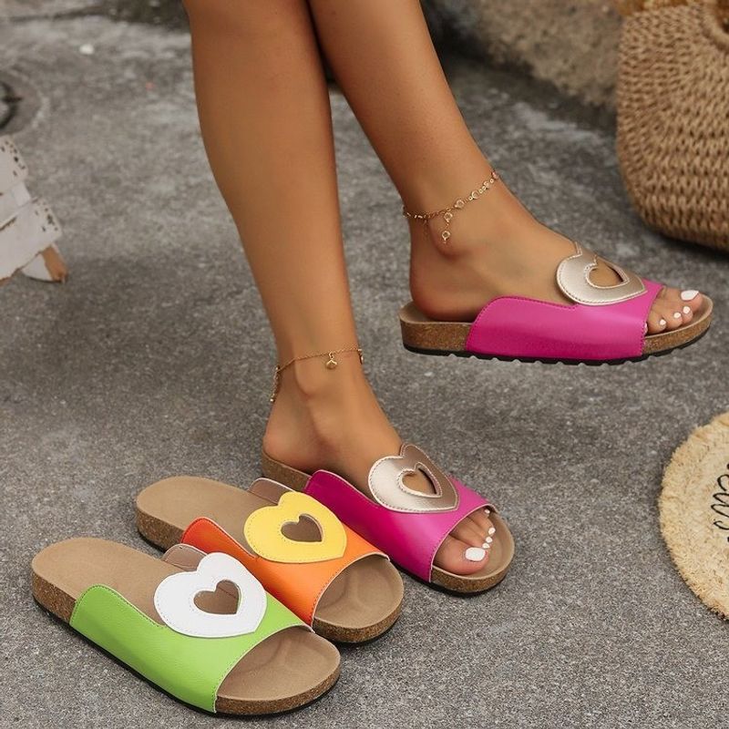 Women's Casual Color Block Heart Shape Round Toe Flat Slippers