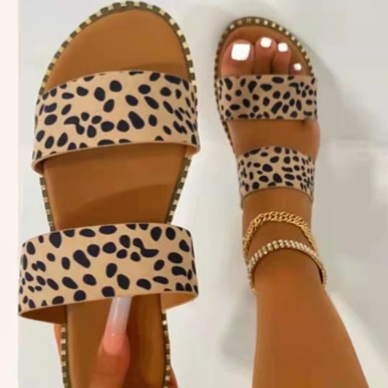 Women's Casual Leopard Open Toe Flats