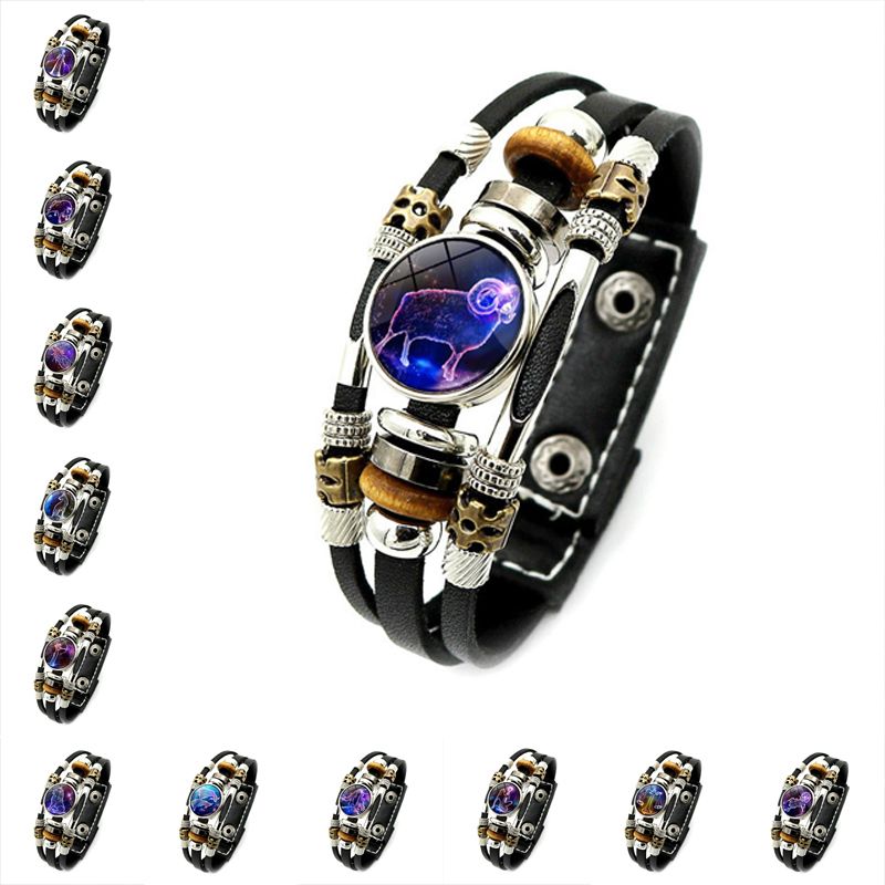Vintage Style Punk Classic Style Constellation Pu Leather Beaded Inlay Glass Women's Bracelets