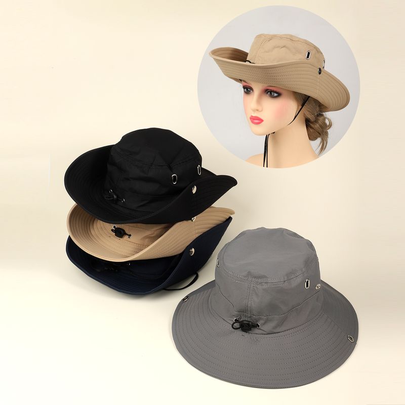 Women's Sports Solid Color Elastic Drawstring Design Wide Eaves Bucket Hat