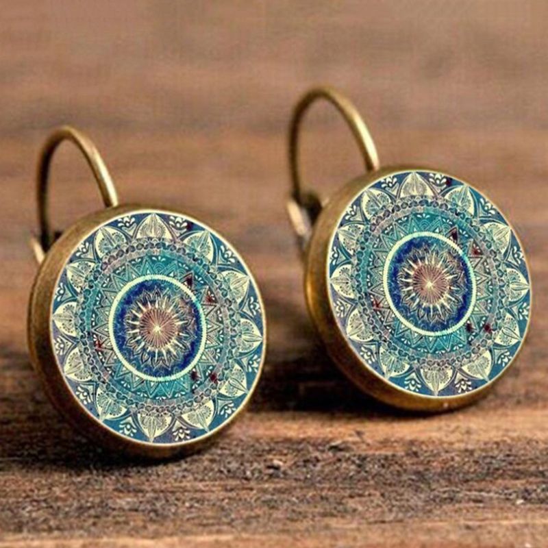 1 Pair Retro Color Block Inlay Alloy Glass Earrings