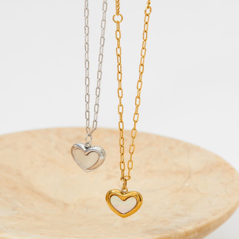 304 Stainless Steel 14K Gold Plated White Gold Plated Sweet Heart Shape Necklace
