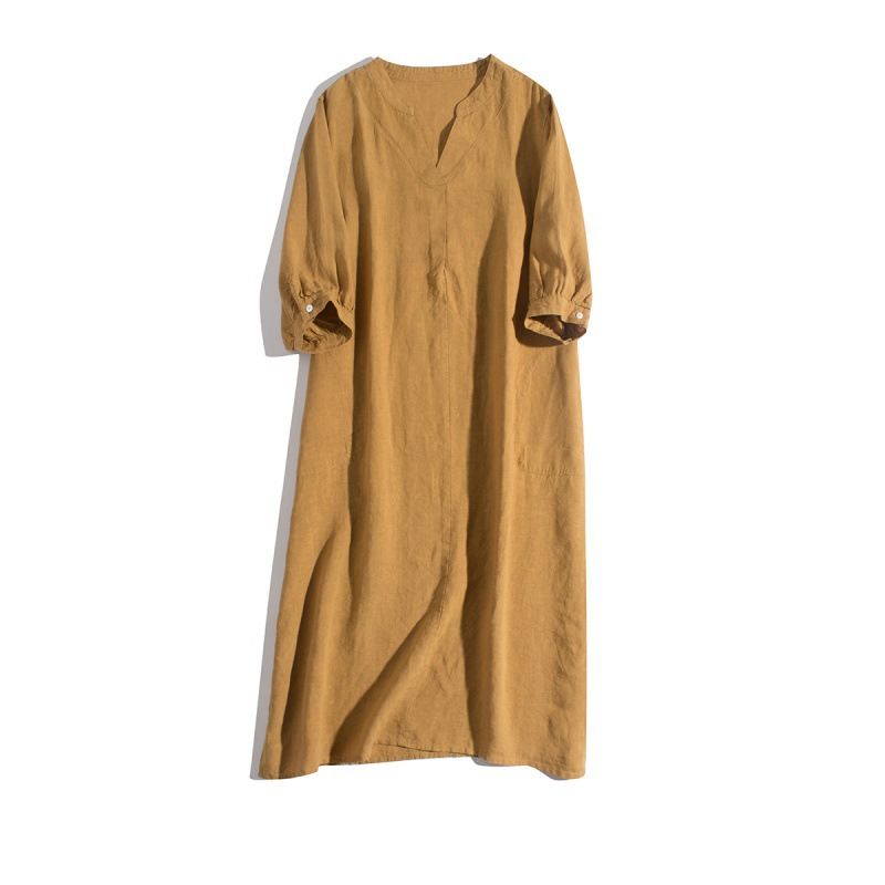 Femmes Robe Régulière Style Simple Col En V Demi Manche Couleur Unie Robe Mi-Longue Du Quotidien