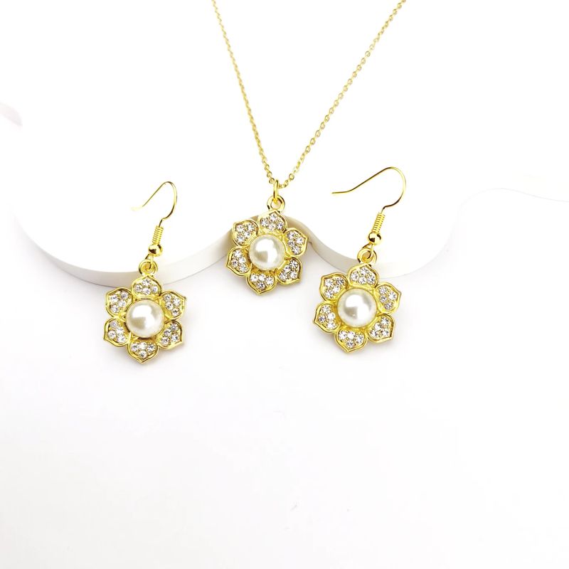 IG Style Sweet Simple Style Flower Alloy Inlay Pearl Zircon Women's Jewelry Set