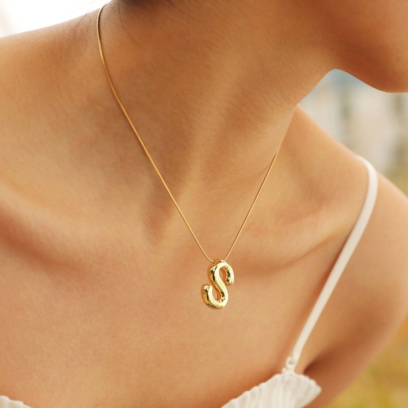 304 Stainless Steel Copper Alloy 18K Gold Plated IG Style Sweet Handmade Letter Pendant Necklace