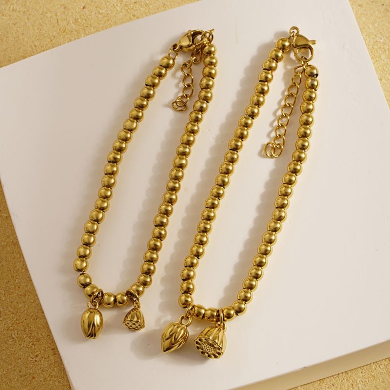 Edelstahl 304 18 Karat Vergoldet IG-Stil Dame Moderner Stil Lotus Lotus Armbänder Halskette