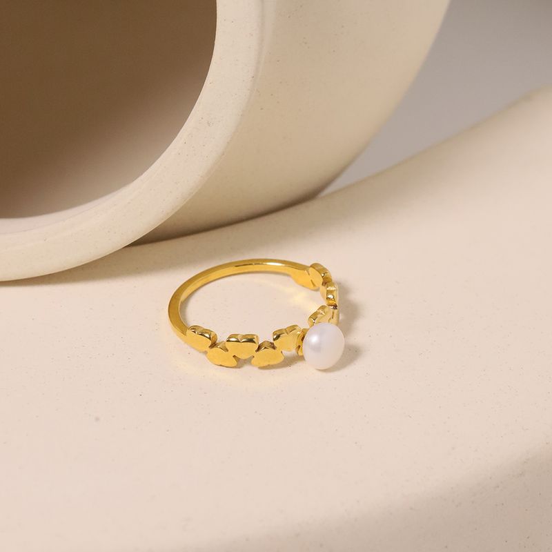 Titan Stahl Elegant Einfacher Stil Inlay Herzform Perle Ringe