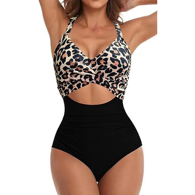 Women's Vacation Stripe Solid Color Leopard 1 Piece One Piece Swimwear