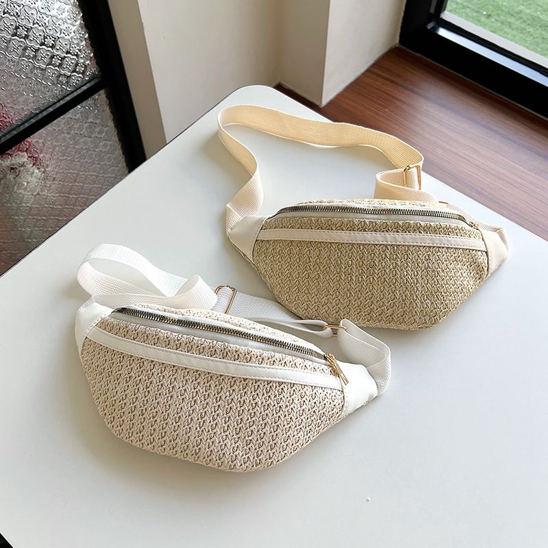 Women's Vacation Solid Color Straw Waist Bags