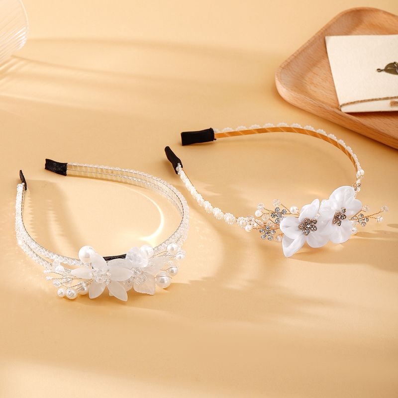 Femmes Style De Fée Brillant Fleur Organza Métal Incruster Cristal Artificiel Perles Artificielles Bande De Cheveux